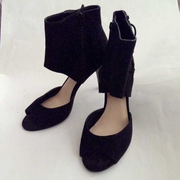 Nine West Black Elegant Peep Toe Side Zip Heels Size 9 - Picture 1 of 16